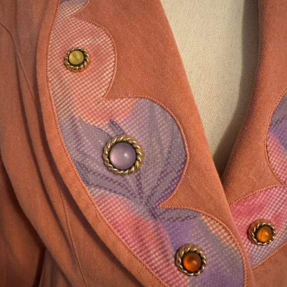 Lace vintage Women's Coral Blazer with Embellished Lapel. Ptp 19”lenght 24” - Picture 4 of 10